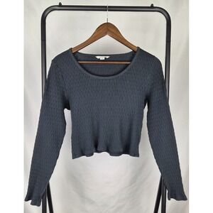 American Eagle Faded Black Ribbed Tank Top Long Sleeve Large Women's Casual